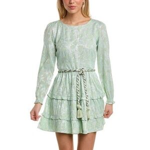 Roller Rabbit NWT Clermont Nori Dress XS pastel mint green metallic long sleeve